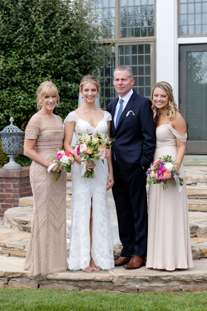 bride with her parents and sister, New Jersey wedding photographer