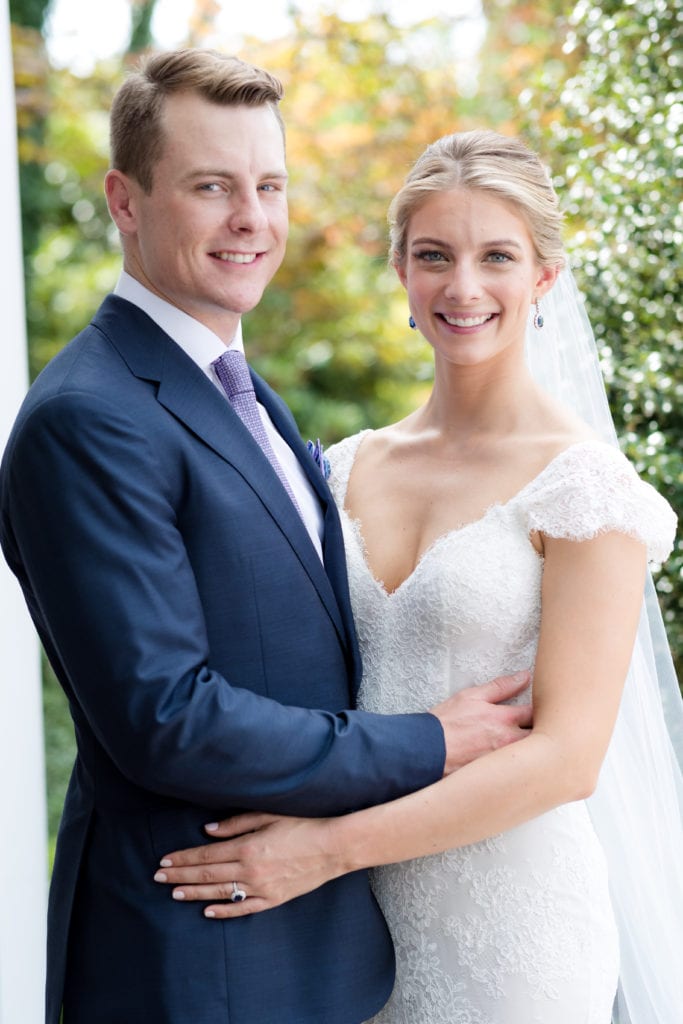 up close shot of bride and groom