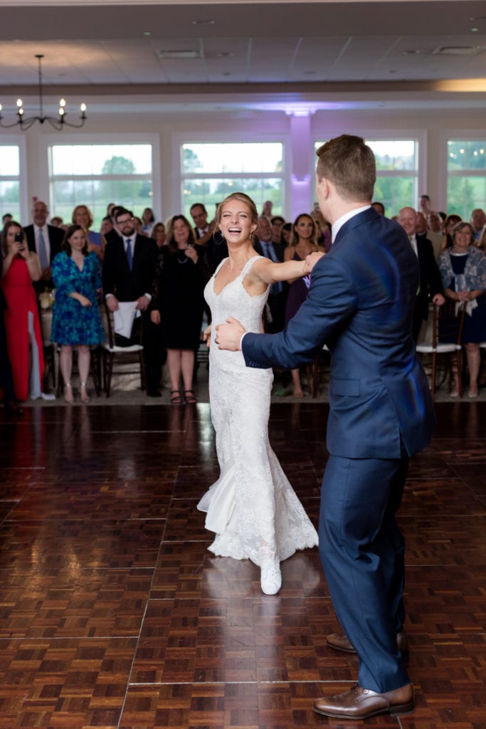 bride and groom dancing at wedding reception