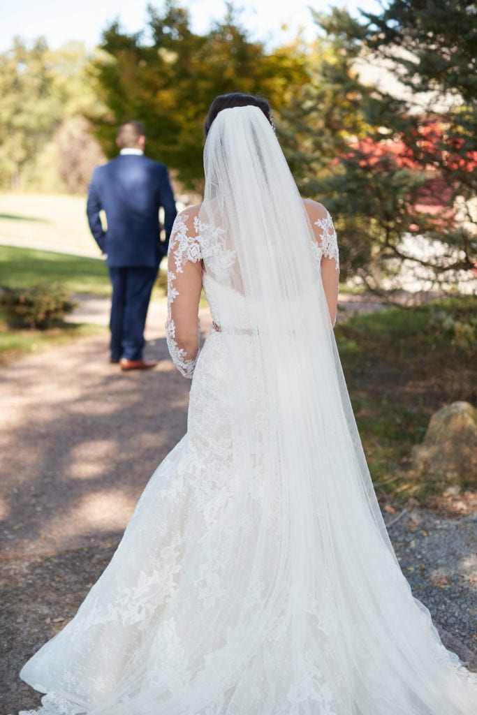 bride walking to groom for first look, first look photography