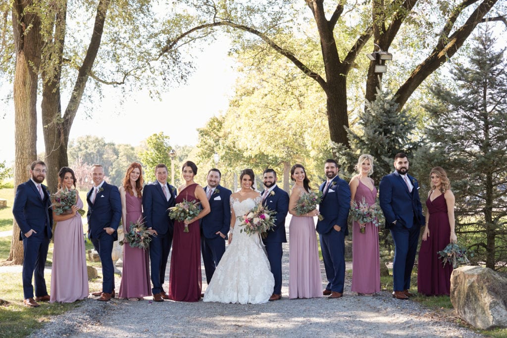 large wedding party photography, rustic wedding