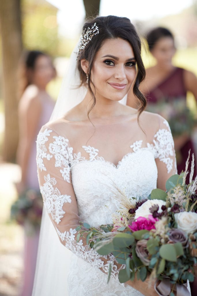 bridal makeup, bridal updo with hair piece