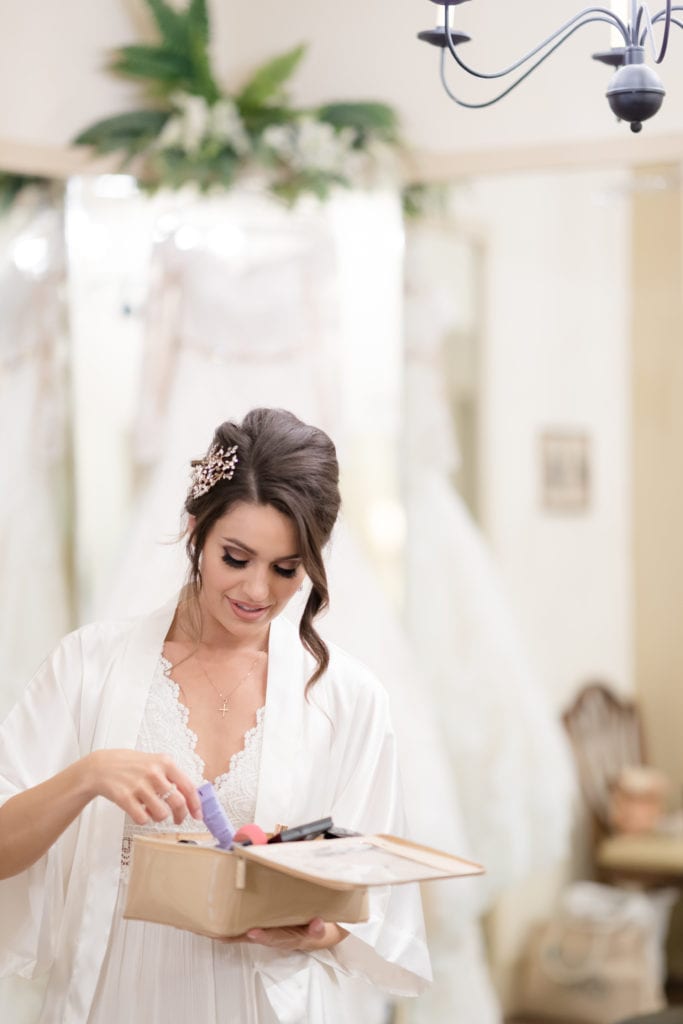 bride getting ready on wedding morning