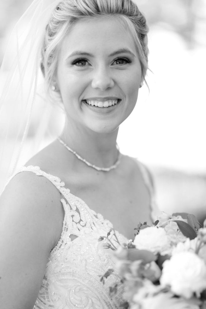 black and white portrait of bride