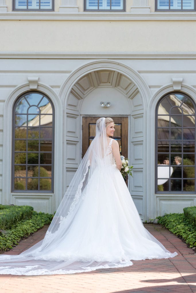 brides long embroidered veil