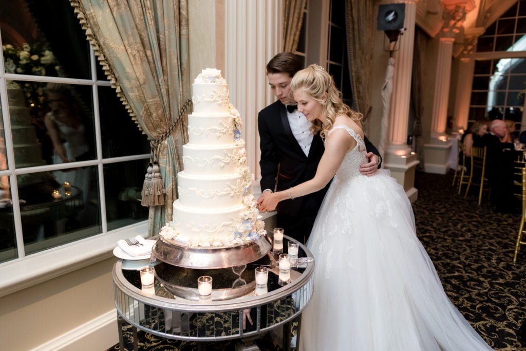 bride and groom cutting The bake works cake