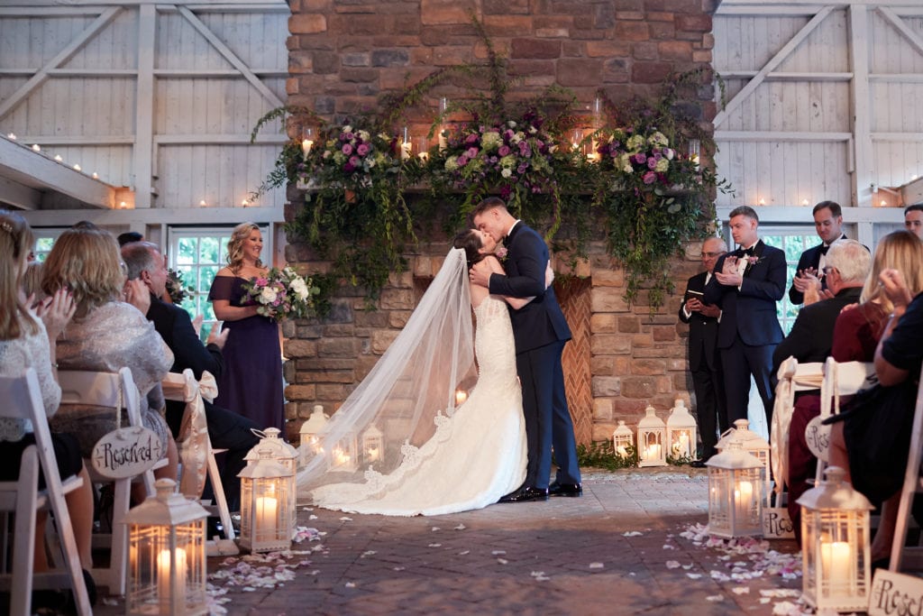 bride and grooms first kiss, Ashford Estate wedding