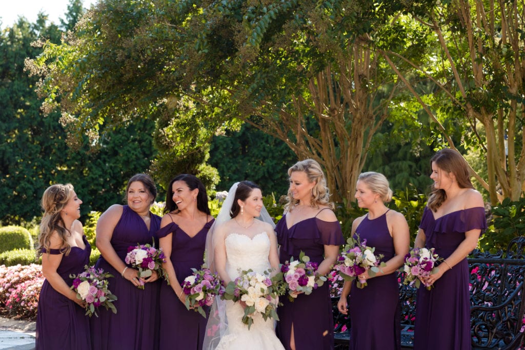 Purple Dessy group bridesmaids dresses