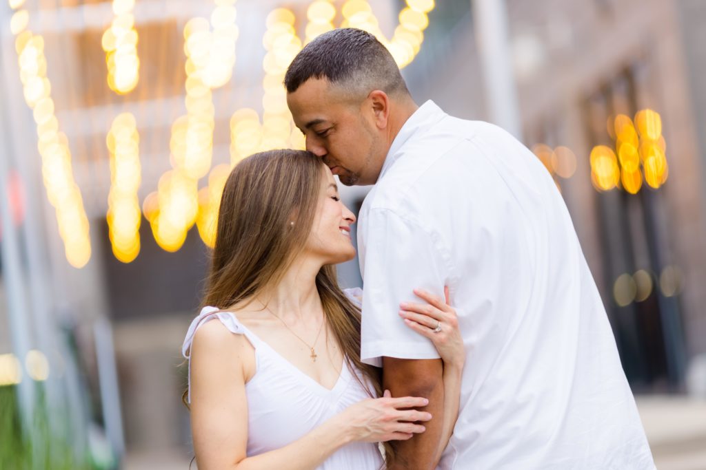 Engagement shoot string lights background