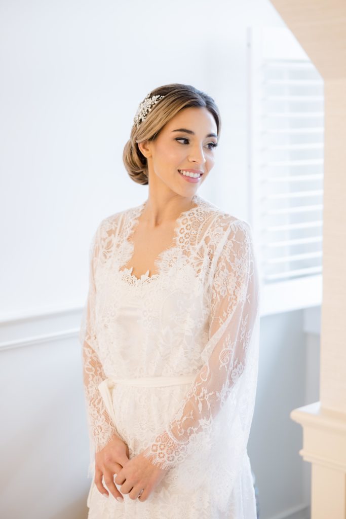 bride in her bridal wedding day robe, bridal preparations 