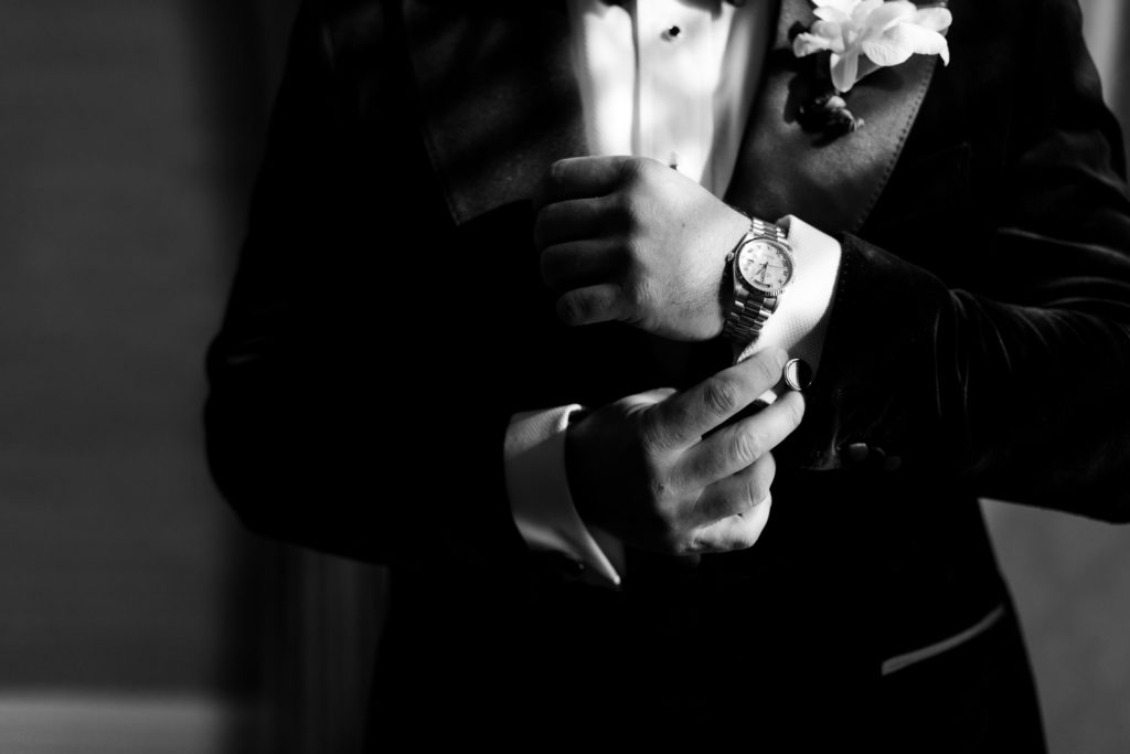 Rolex watch, groom closeup shots, groom's preparations