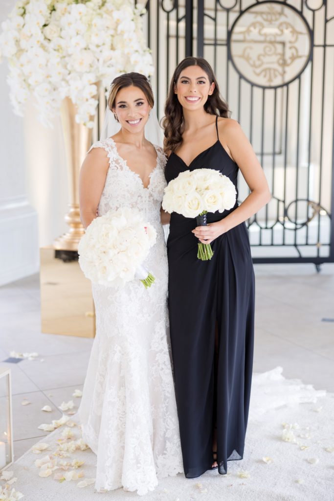 bride with bridesmaid, Hayley Paige Bridal dress, Maggie Sottero Designs wedding gown