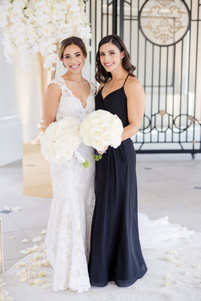 bride with bridesmaid, Hayley Paige Bridal dress, Maggie Sottero Designs wedding gown