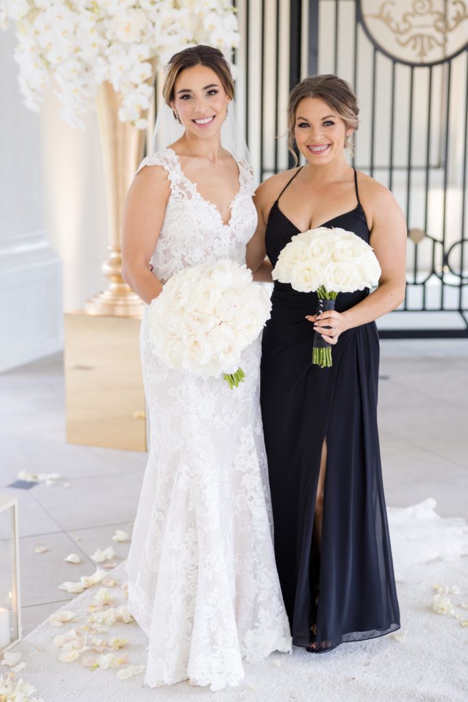 bride with bridesmaid, Hayley Paige Bridal dress, Maggie Sottero Designs wedding gown