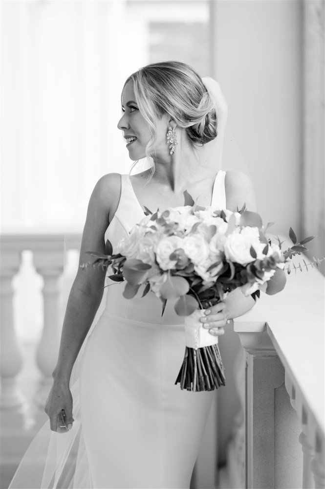 black and white bride portrait