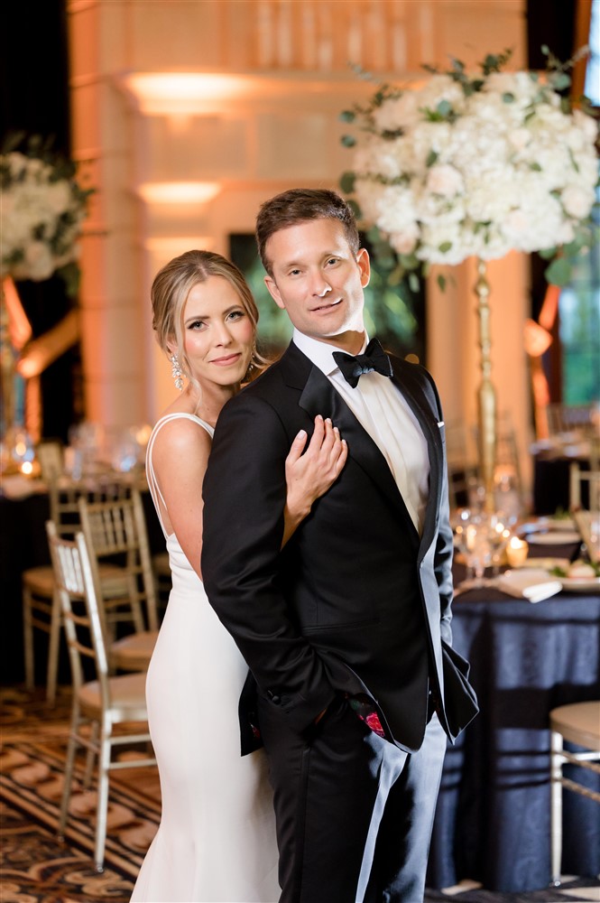 bride and groom at reception hall