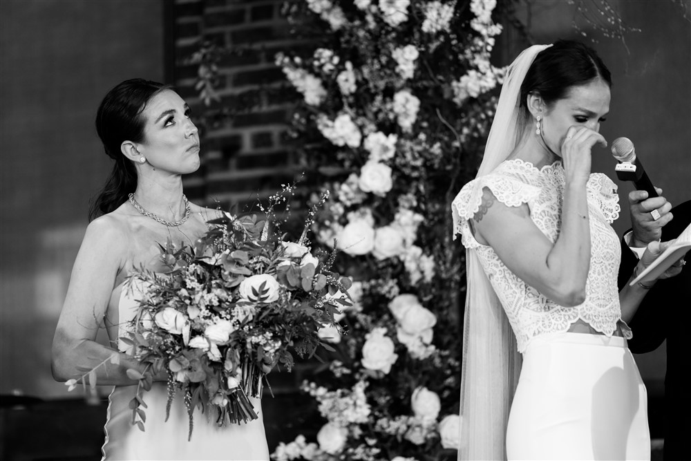 bride crying reciting vows