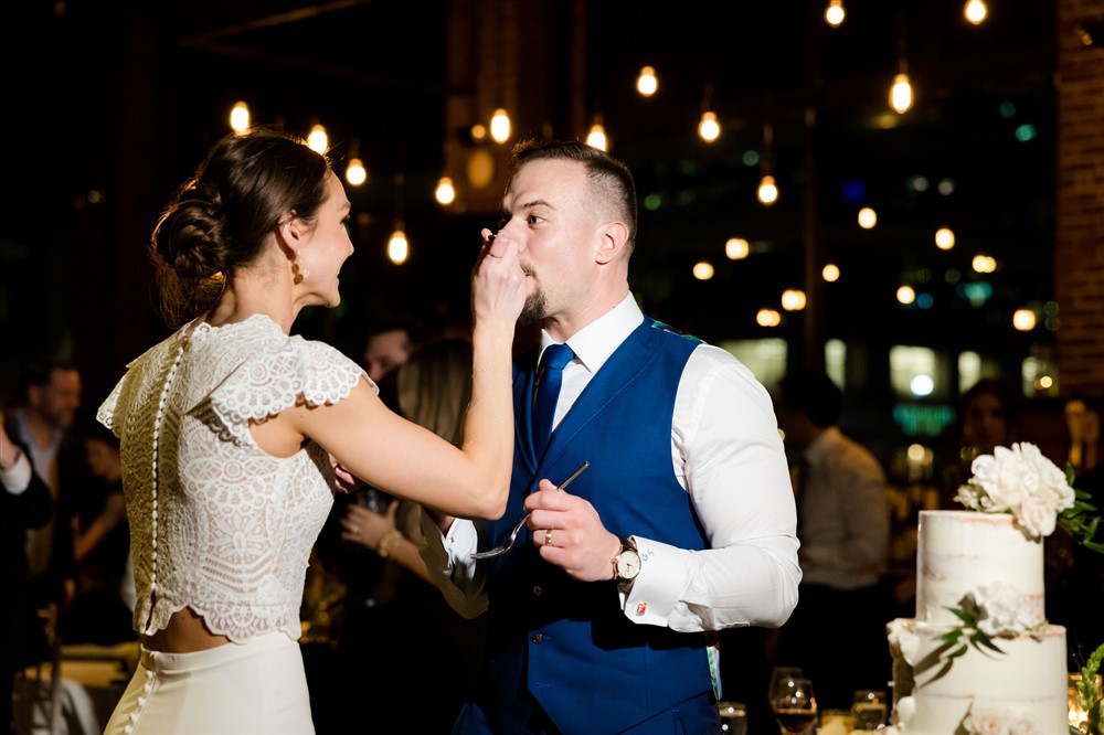 first bite of wedding cake