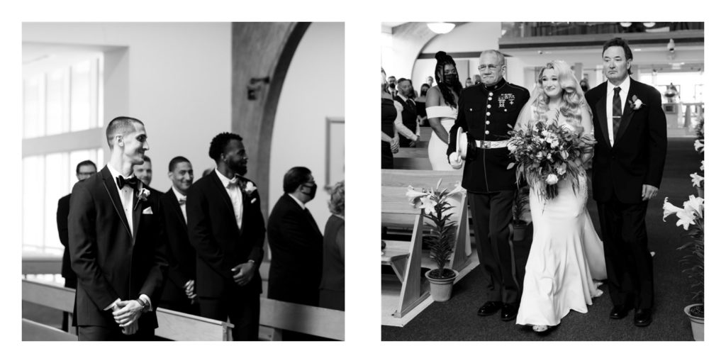 grandfather and father walking bride down the aisle