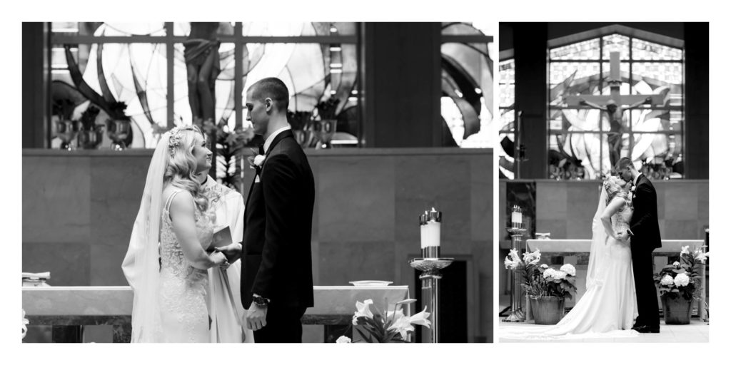 bride and groom first kiss 