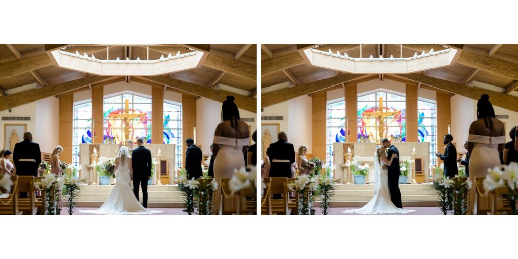 bride and groom's first kiss 