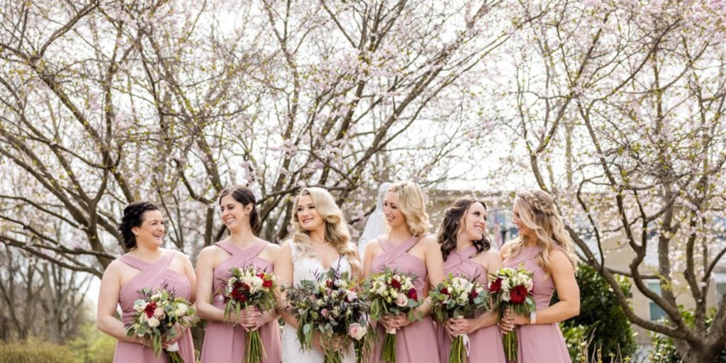 bridesmaids looking at each other