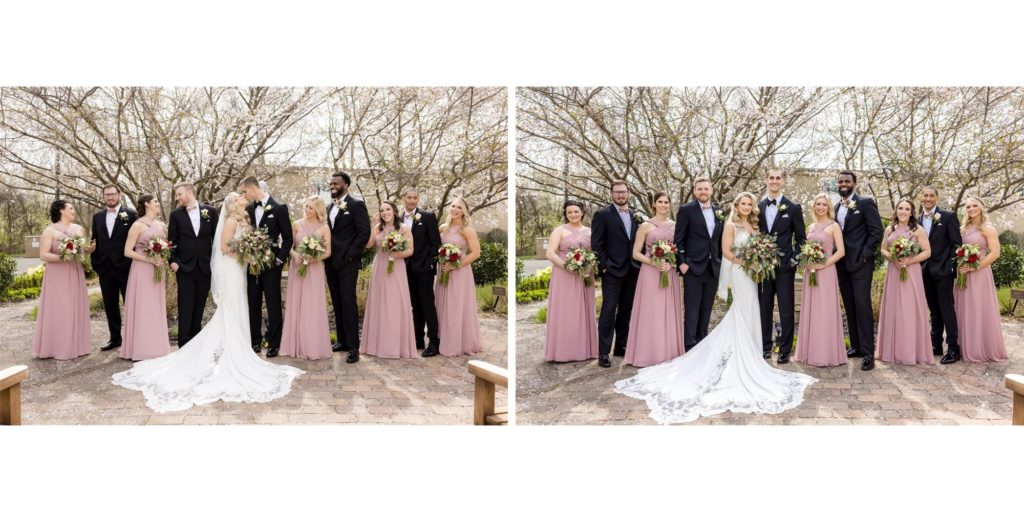 full bridal party posing set up