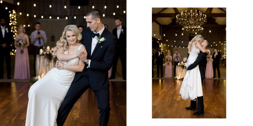 bride and groom dancing performing at wedding dance floor during reception