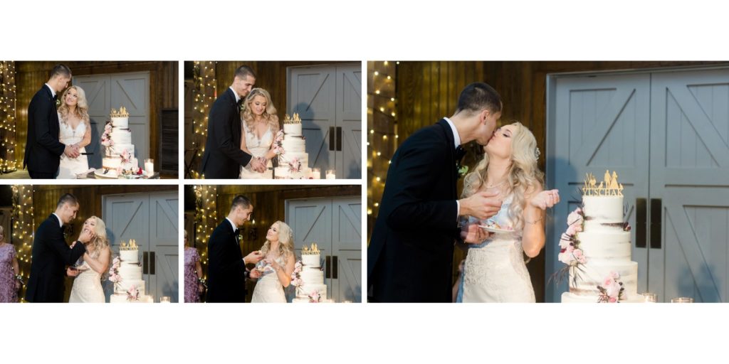 bride and groom cut the cake