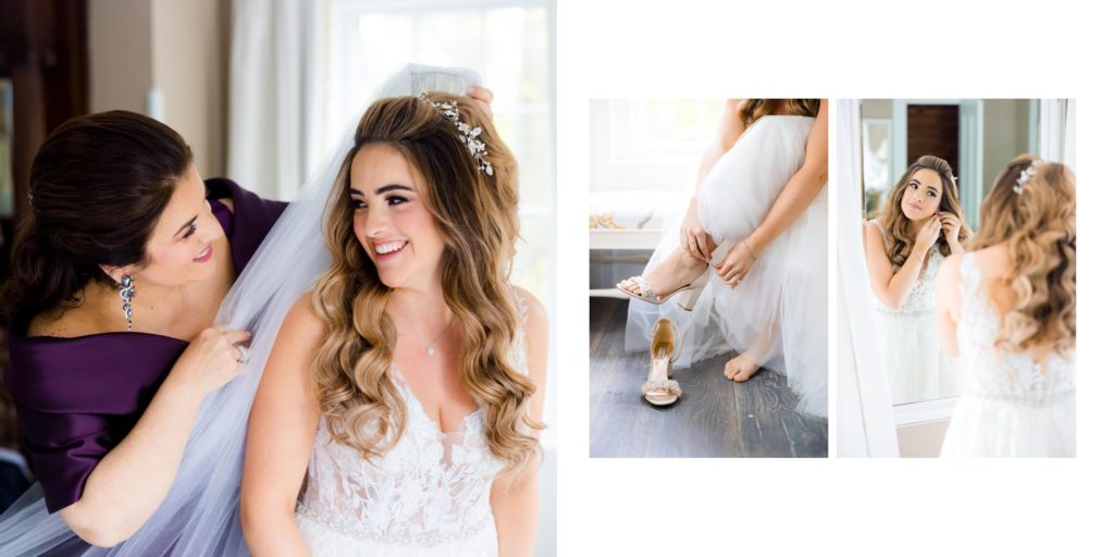 bride putting shoes on