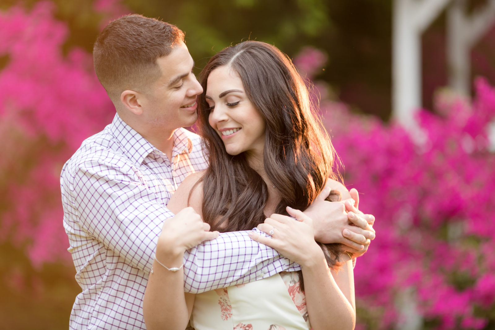 SAYEN GARDENS BLOOMING PINK FLOWERS ENGAGEMENT PHOTOS