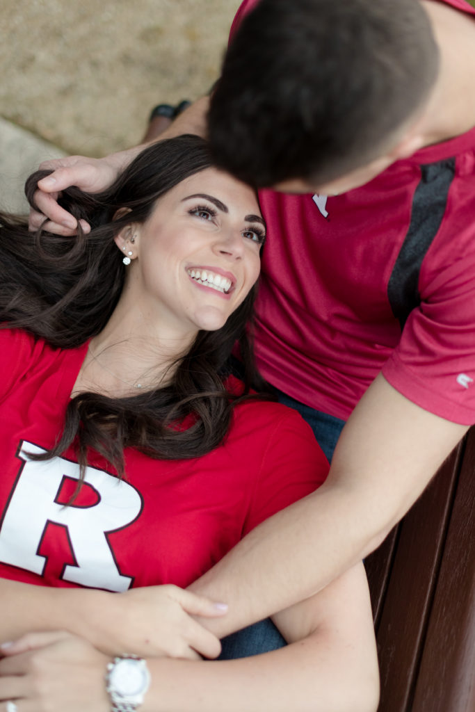 ENGAGED COUPLES WEARING ALUMNI SHIRTS 