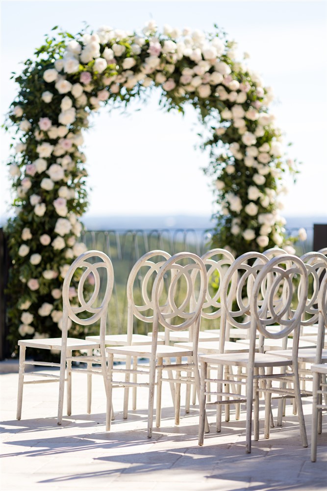 flower altar at villa antonia wedding ceremony