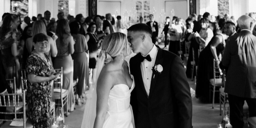 NJ Weddings new jersey wedding exit kiss as a couple